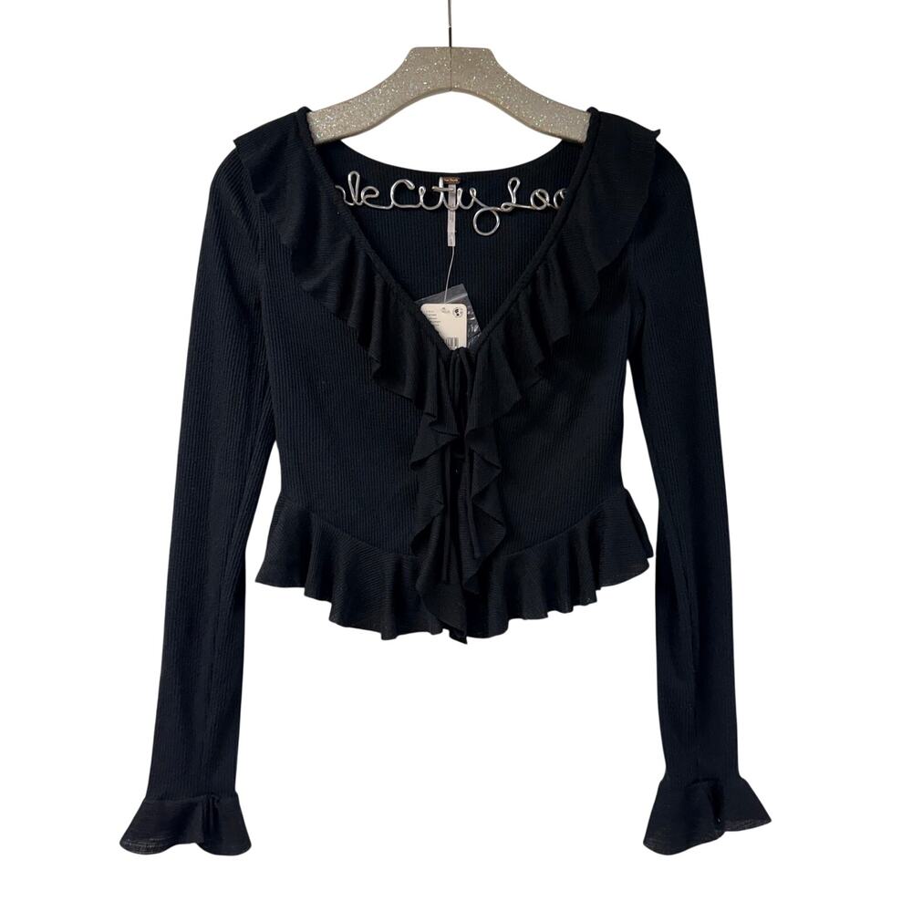 Free People Ophelia Top Ruffle Trim XS Small NWT Tie Button Front